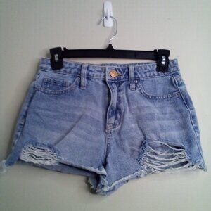 YMI Festival Shorts Women Juniors 1 25 Distressed Torn Raw Hem Denim Blue